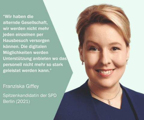 Frau mit blonden, zusammengesteckten Haaren. Neben ihr steht ein Zitat.